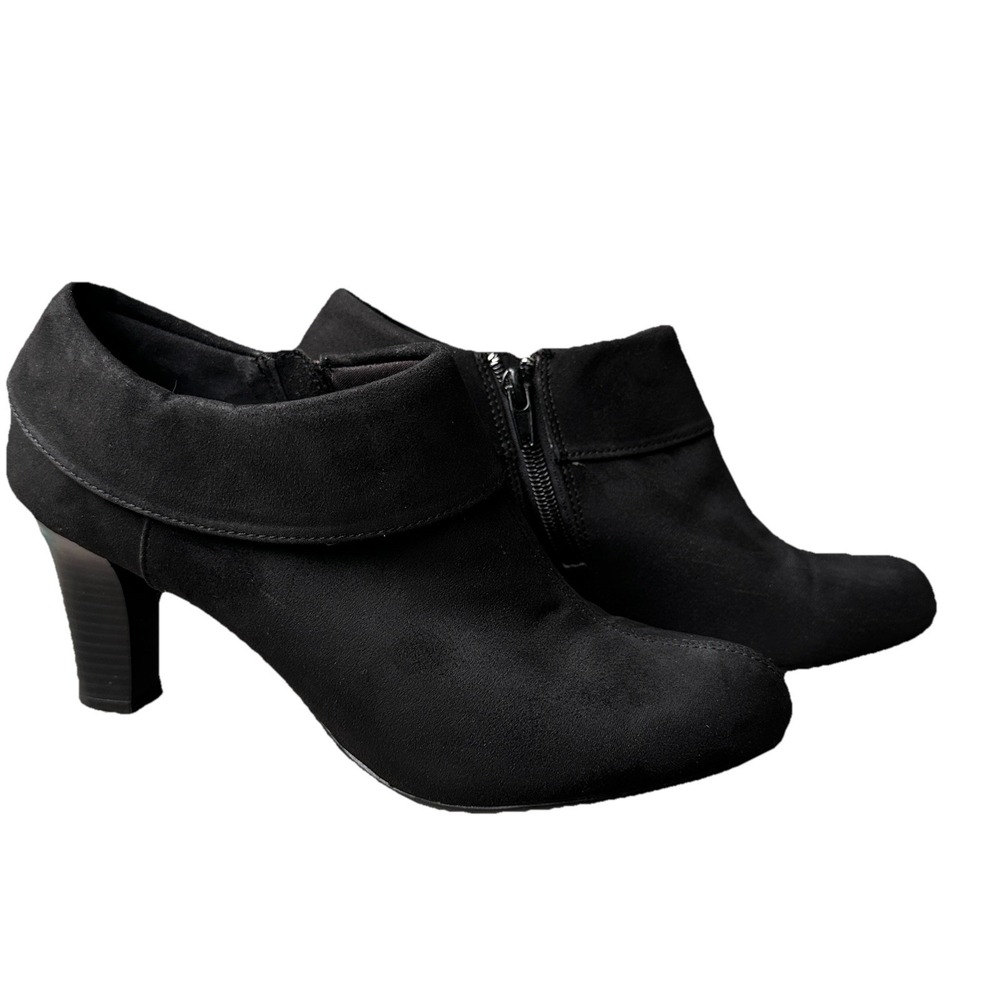 Coach and Four Boots Womens 6.5 Block‎ Heels Side Zip Cuffed Ankle Booties Black